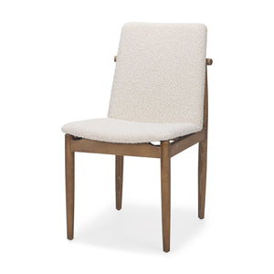 Mercana Cavett Dining Chair Cream Bouclé Fabric | Light Brown Wood