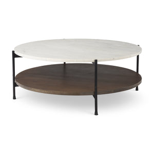 Mercana Larkin Coffee Table White Marble | Dark Brown Wood | Round