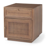 Mercana Grier End/Side Table Medium Brown Wood | Cane Accent | 1 Door & Drawer