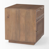 Mercana Grier End/Side Table Medium Brown Wood | Cane Accent | 1 Door & Drawer