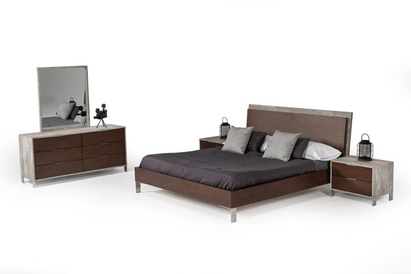 VIG Furniture Nova Domus Conner Modern Dark Walnut & Faux Concrete Bed VGAN-CONNER-BED-DK