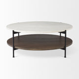 Mercana Larkin Coffee Table White Marble | Dark Brown Wood | Round