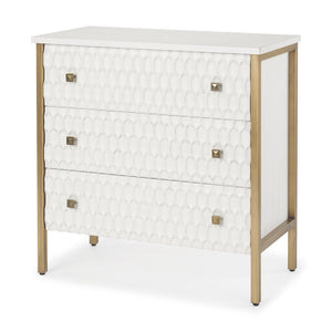 Mercana Savannah Gold Accent Cabinet - 3 Drawer White | Gold Metal | 3 Drawer