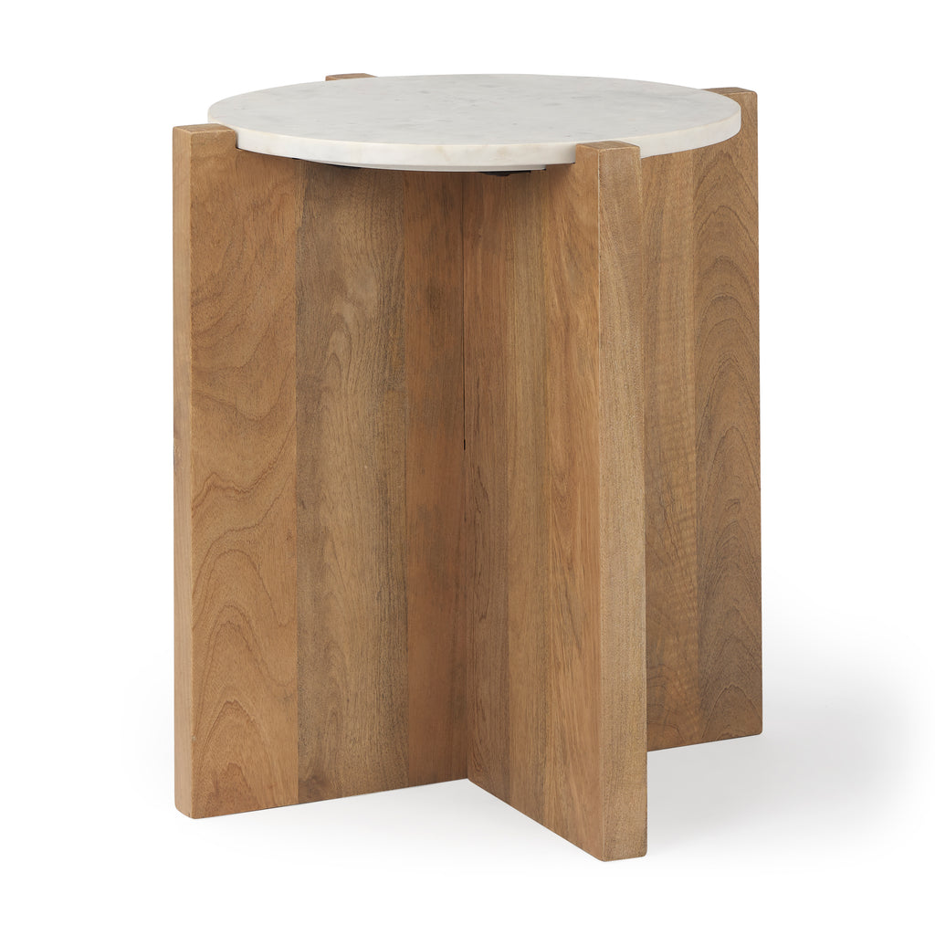 Mercana Bianca Accent Table Light Brown Wood | White Marble | Round