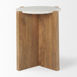 Mercana Bianca Accent Table Light Brown Wood | White Marble | Round