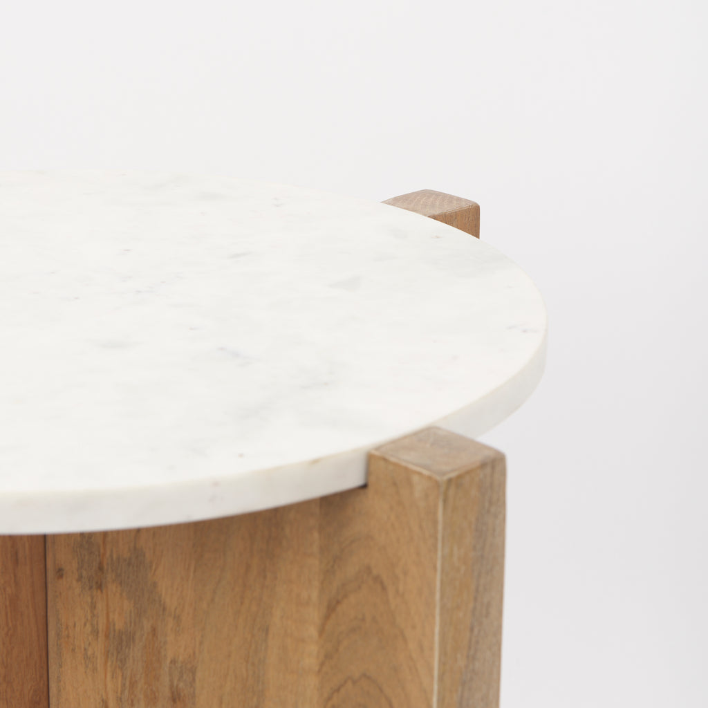 Mercana Bianca Accent Table Light Brown Wood | White Marble | Round