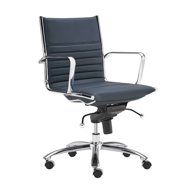 Dirk Low Back Office Chair in Blue with Chromed Steel Base