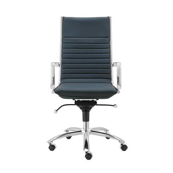 Dirk High Back Office Chair in Blue with Chromed Steel Base