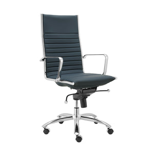 Dirk High Back Office Chair in Blue with Chromed Steel Base