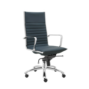 Dirk High Back Office Chair in Blue with Chromed Steel Base