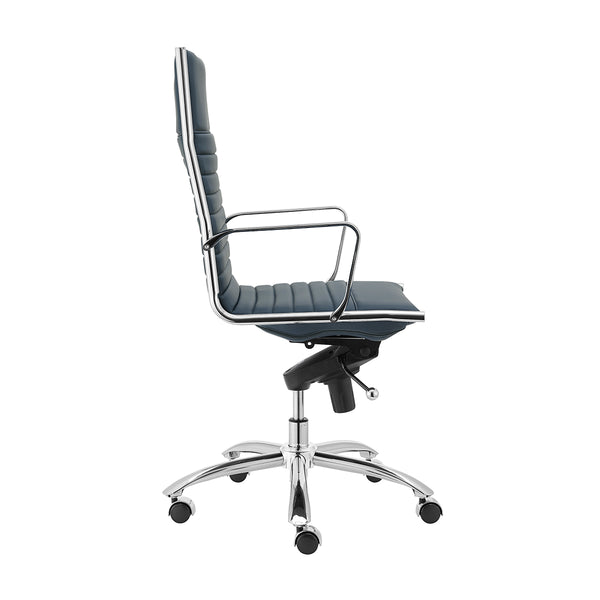 Dirk High Back Office Chair in Blue with Chromed Steel Base