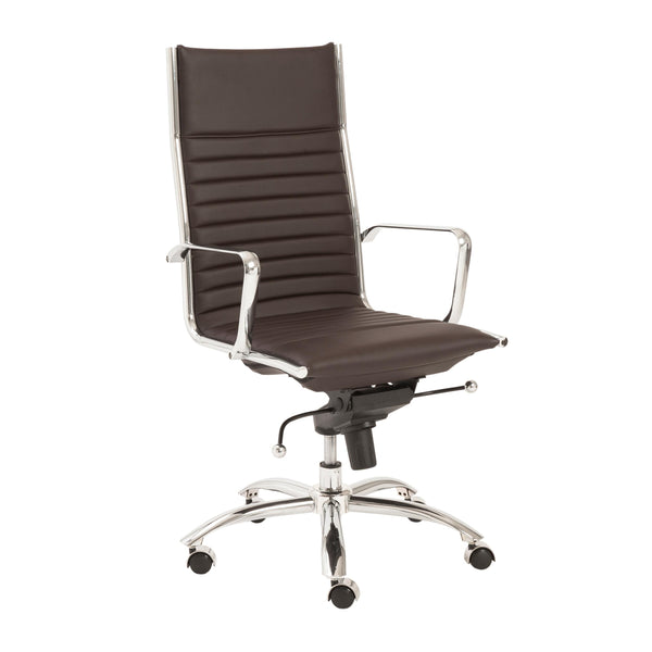 Dirk High Back Office Chair in Brown with Chromed Steel Base