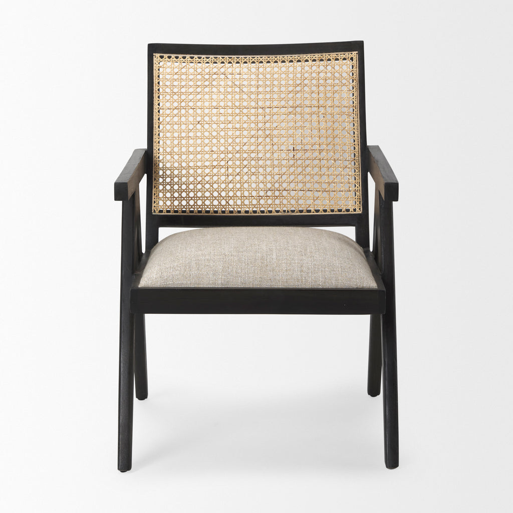 Mercana Donna Accent Chair Black Wood | Cane Back | Beige Upholstery