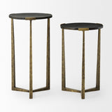 Mercana Atticus Accent Table Black Wood | Antiqued Gold Hammered Metal | Set of 2 Nesting