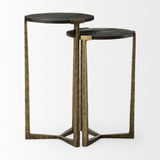 Mercana Atticus Accent Table Black Wood | Antiqued Gold Hammered Metal | Set of 2 Nesting