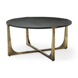 Mercana Atticus Coffee Table Black Wood | Antiqued Gold Hammered Metal Frame 