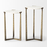 Mercana Atticus Accent Table White Marble | Antiqued Gold Hammered Metal | Set of 2 Nesting