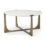 Mercana Atticus Coffee Table White Marble | Antiqued Gold Hammered Metal 