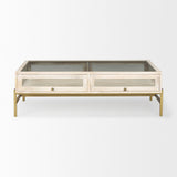 Mercana Arelius Coffee Table | Rectangular White Wood | Gold Metal | Rectangular