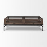 Mercana Arelius Coffee Table | Rectangular Medium Brown Wood | Black Metal | Rectangular