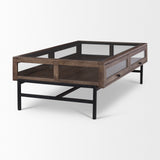 Mercana Arelius Coffee Table | Rectangular Medium Brown Wood | Black Metal | Rectangular