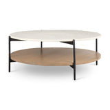 Mercana Larkin Coffee Table White Marble | Brown Wood | Round