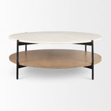 Mercana Larkin Coffee Table White Marble | Brown Wood | Round