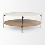 Mercana Larkin Coffee Table White Marble | Brown Wood | Round