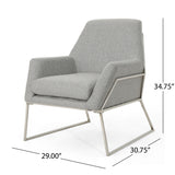 Zahara Modern Grey Fabric Chair with Stainless Steel Frame Noble House