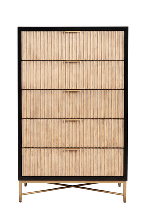 Larsen Chest - Elegant Black Mahogany Storage with Gold Accents, Felt Lined Drawers & Metal Glides