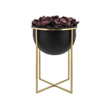 Sagebrook Home Contemporary Metal Set of 2 -  11/12" Planters W/ Stand, Blk/gold 16391-01 Black Metal