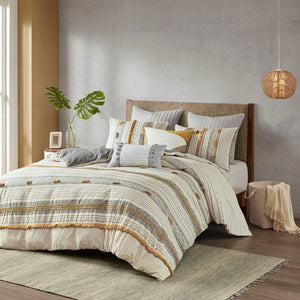 Cody Casual 100% Cotton Duvet Cover Set in Gray/Yellow