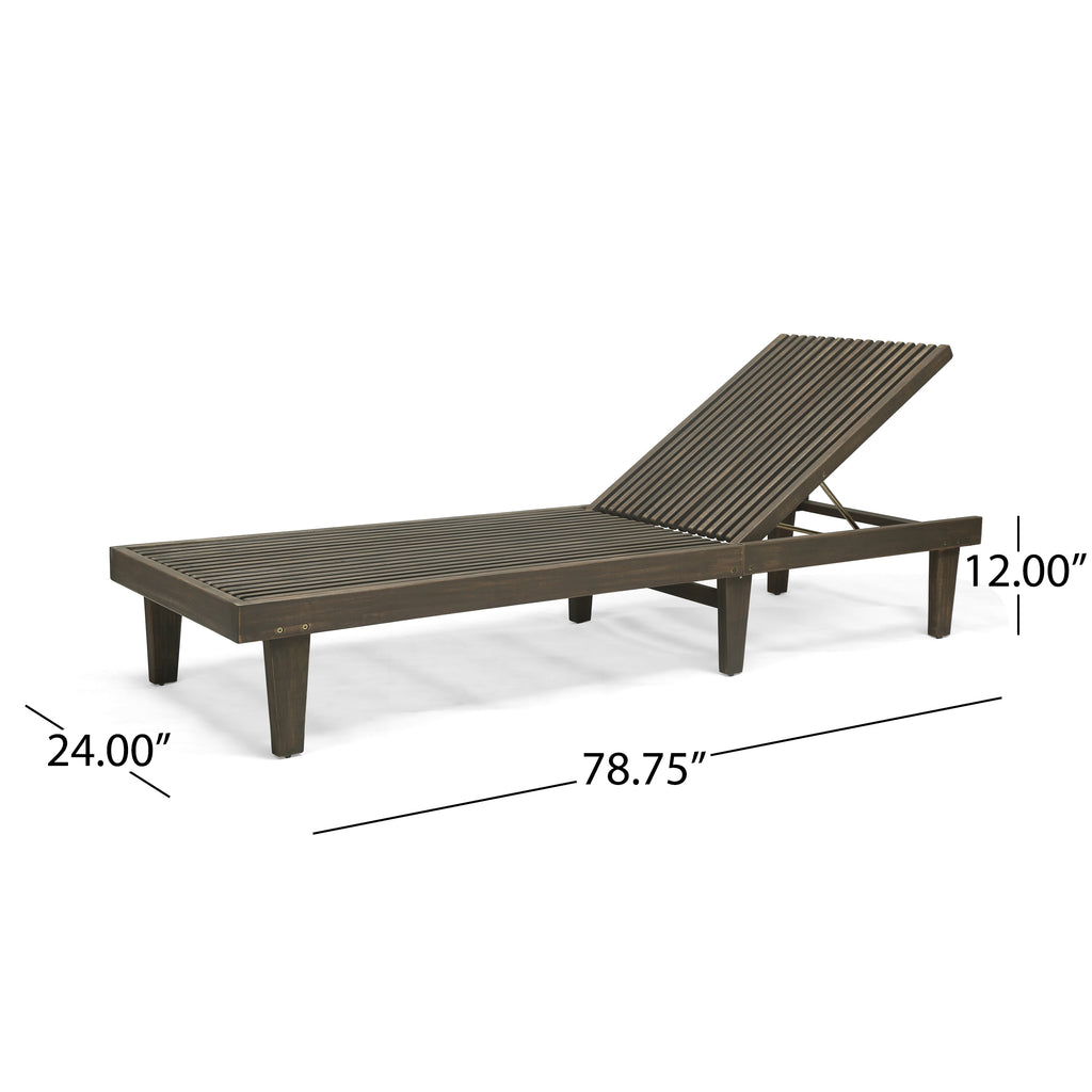 Nadine Outdoor Acacia Wood Chaise Lounge and Cushion Set, Gray and Rust Orange Noble House