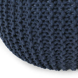 Nahunta Modern Knitted Cotton Round Pouf, Navy Noble House