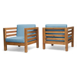 Oana Outdoor Acacia Wood Club Chairs with Cushions - Set of 2