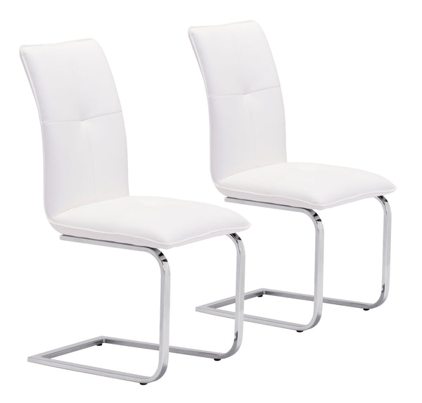 Zuo Modern Anjou 100% Polyurethane, Plywood, Steel Modern Commercial Grade Dining Chair Set - Set of 2 White, Chrome 100% Polyurethane, Plywood, Steel