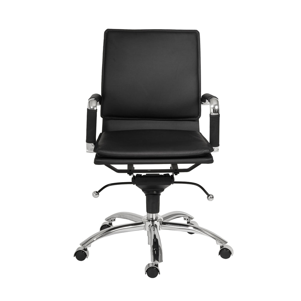 Gunar Pro Low Back Office Chair in Black with Chromed Steel Base