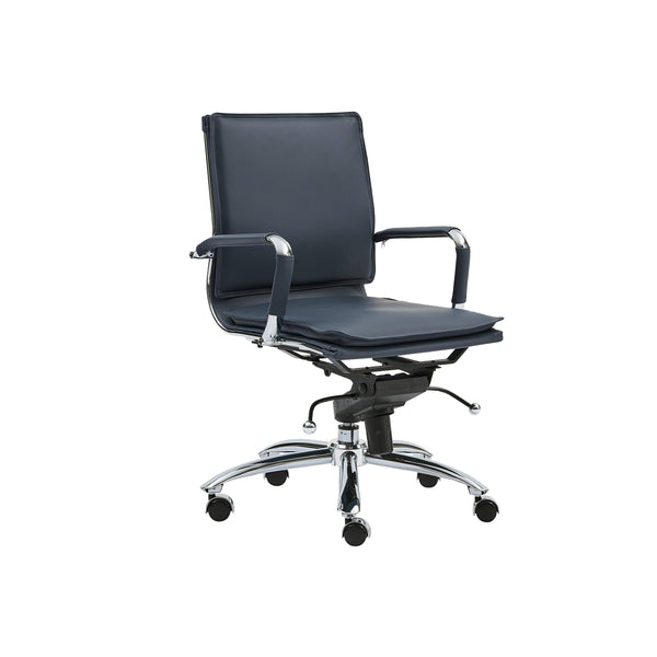 Gunar Pro Low Back Office Chair in Blue with Chromed Steel Base