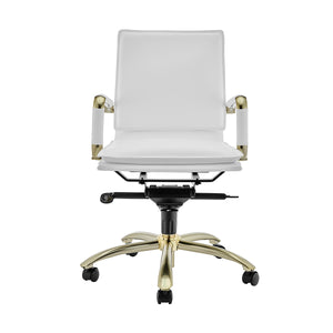 Gunar Pro Low Back Office Chair in White with Matte Brushed Gold Steel Base