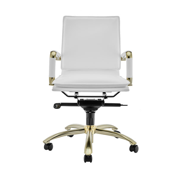 Gunar Pro Low Back Office Chair in White with Matte Brushed Gold Steel Base