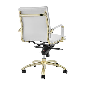 Gunar Pro Low Back Office Chair in White with Matte Brushed Gold Steel Base