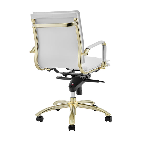 Gunar Pro Low Back Office Chair in White with Matte Brushed Gold Steel Base