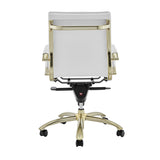 Gunar Pro Low Back Office Chair in White with Matte Brushed Gold Steel Base