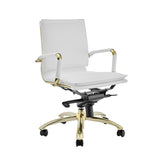 Gunar Pro Low Back Office Chair in White with Matte Brushed Gold Steel Base