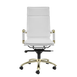 Gunar Pro High Back Office Chair in White with Matte Brushed Gold Steel Base