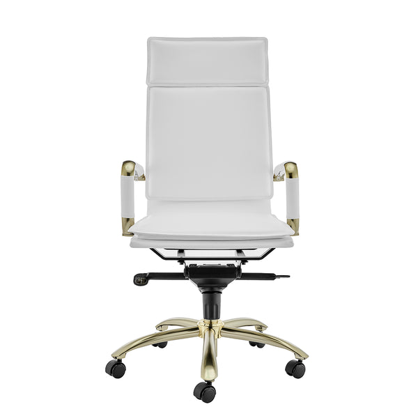 Gunar Pro High Back Office Chair in White with Matte Brushed Gold Steel Base