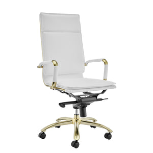 Gunar Pro High Back Office Chair in White with Matte Brushed Gold Steel Base