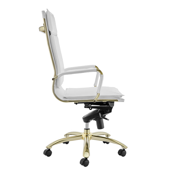 Gunar Pro High Back Office Chair in White with Matte Brushed Gold Steel Base