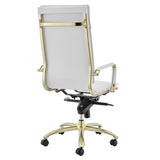 Gunar Pro High Back Office Chair in White with Matte Brushed Gold Steel Base