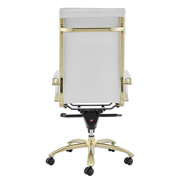 Gunar Pro High Back Office Chair in White with Matte Brushed Gold Steel Base